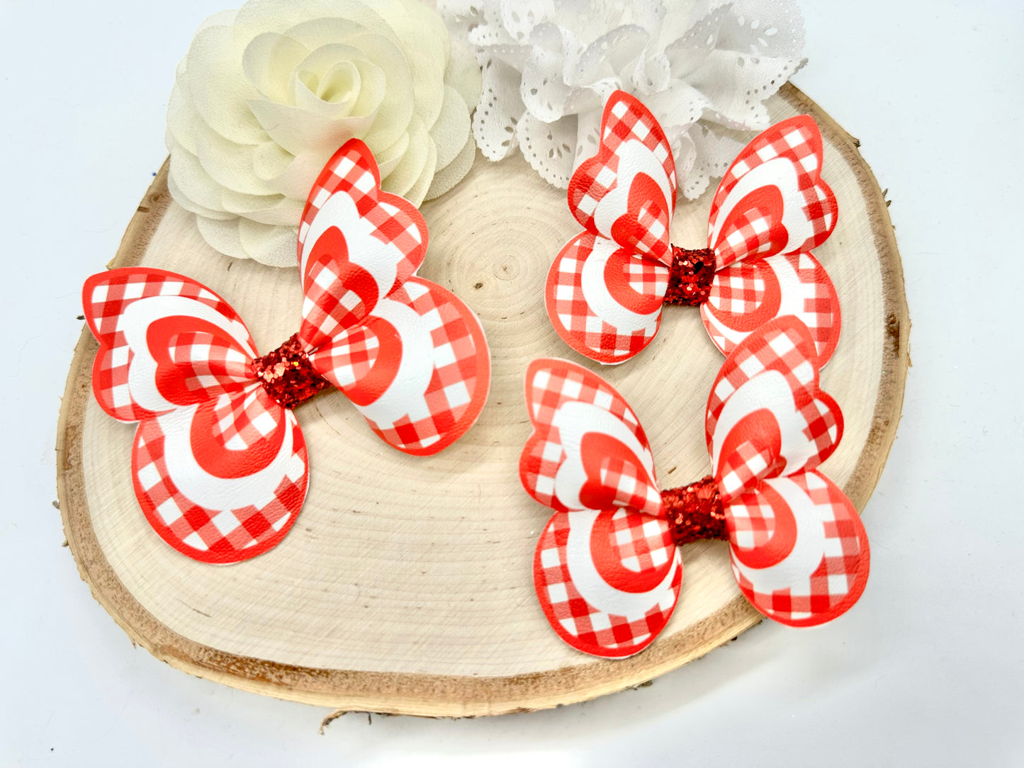 Red Gingham butterfly hair accessories - sold individually