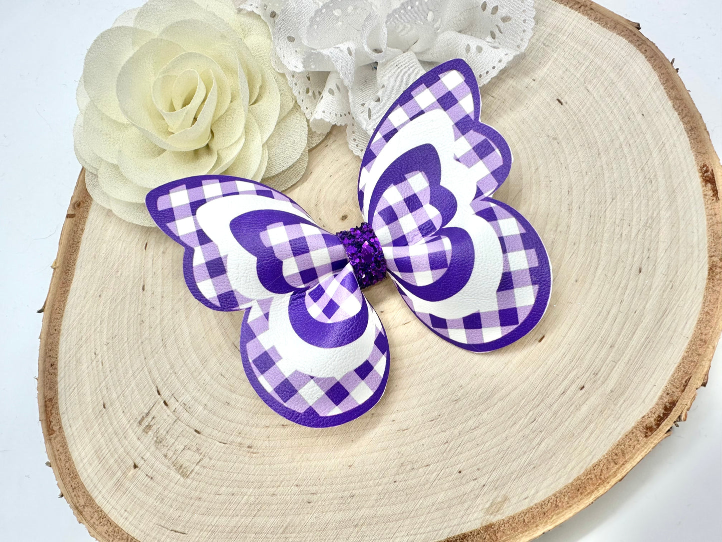 Purple Gingham butterfly hair accessories - sold individually