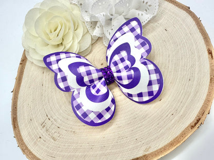 Purple Gingham butterfly hair accessories - sold individually