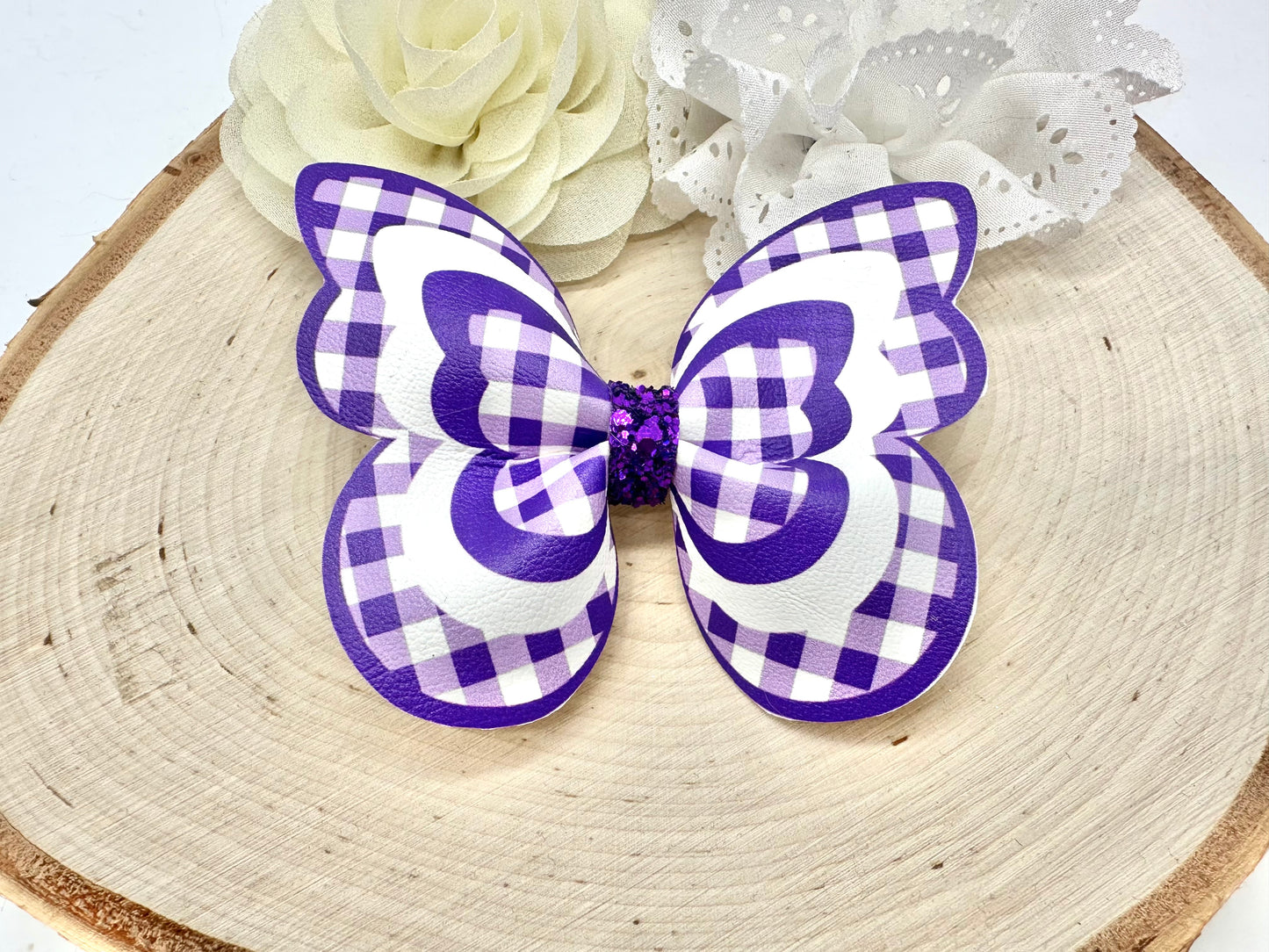 Purple Gingham butterfly hair accessories - sold individually