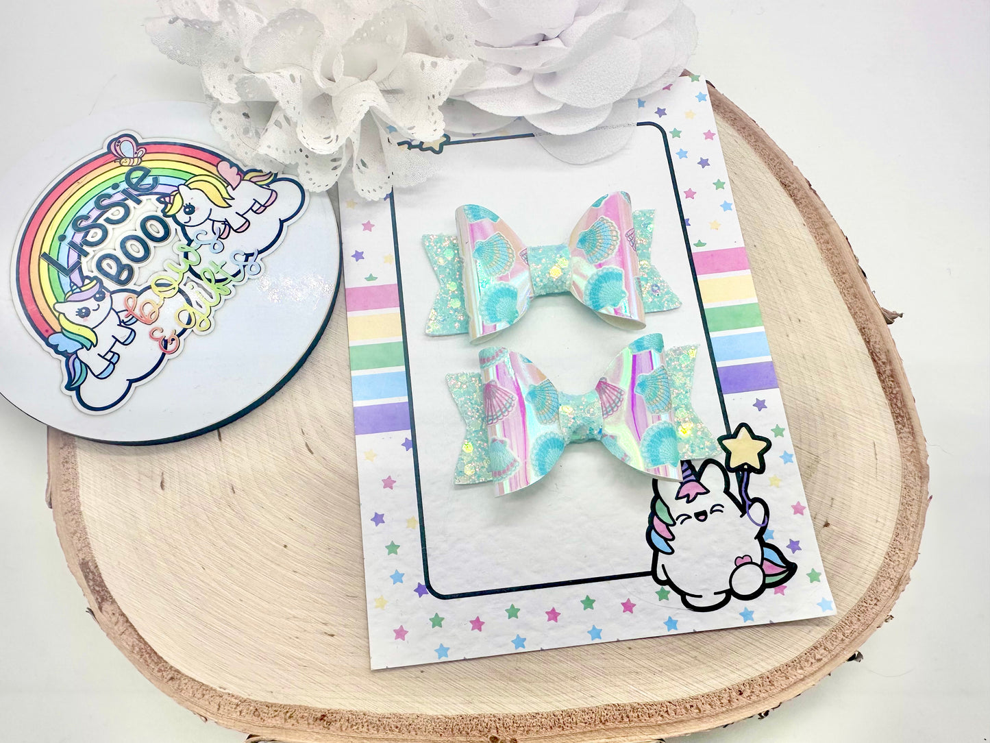 2.5” mermaid iridescent shimmer piggytail set