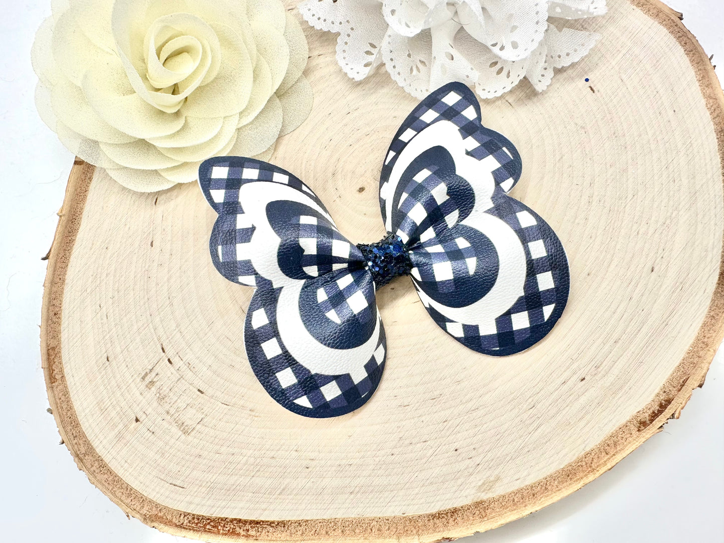 Navy Gingham butterfly hair accessories - sold individually