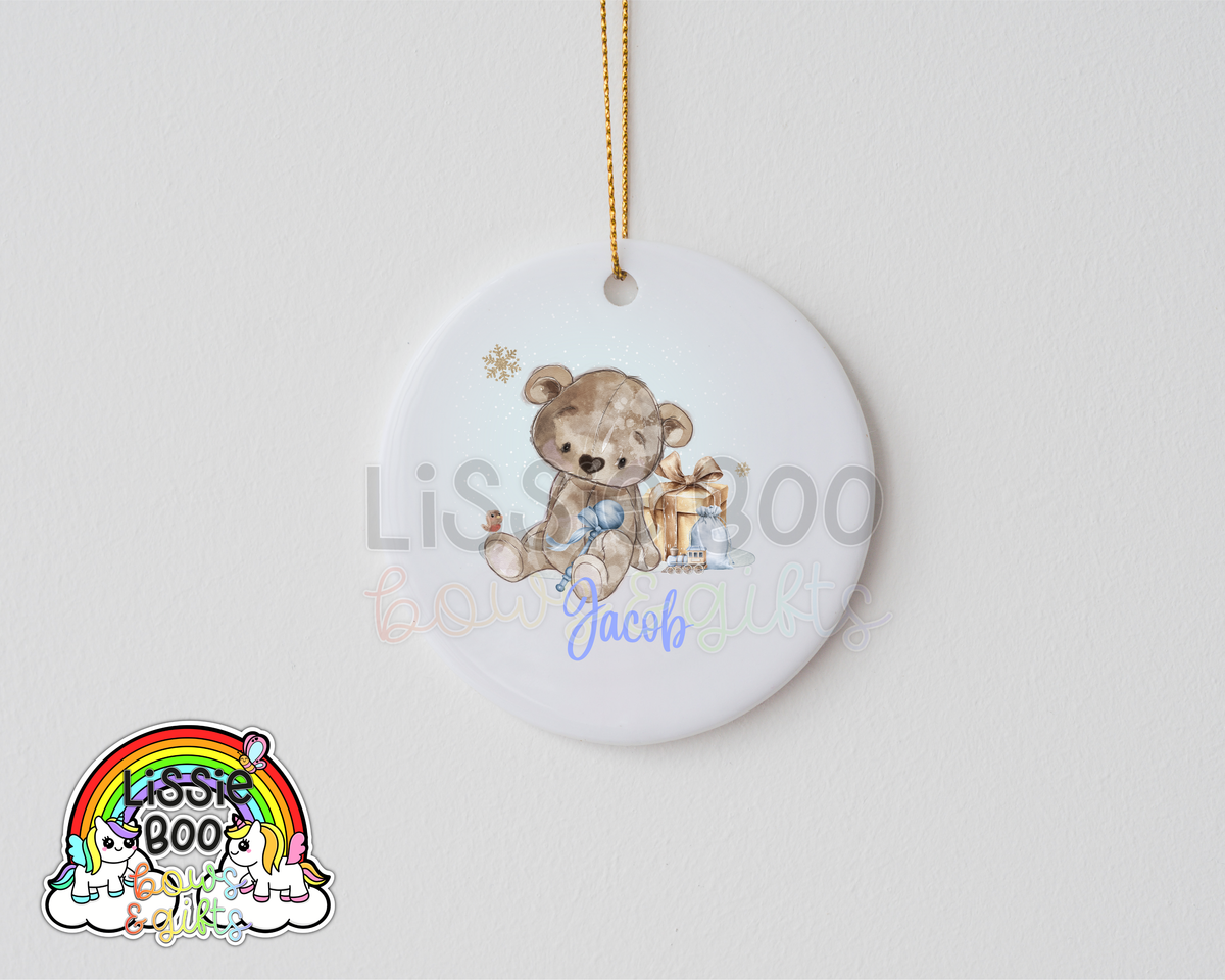 Personalised Blue Brown Bear Christmas decoration
