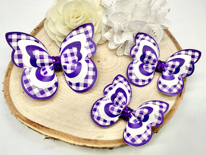 Purple Gingham butterfly hair accessories - sold individually