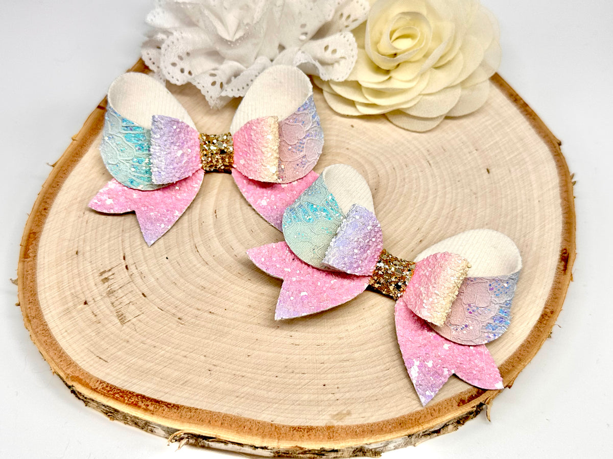 3.75” rainbow lace fancy hair bow - one supplied