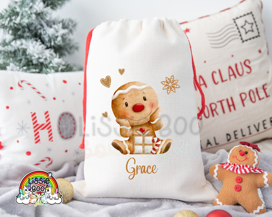 Personalised gingerbread Christmas Sack