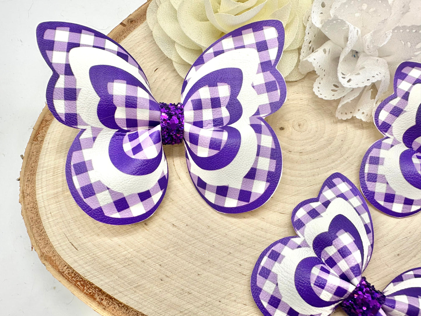 Purple Gingham butterfly hair accessories - sold individually