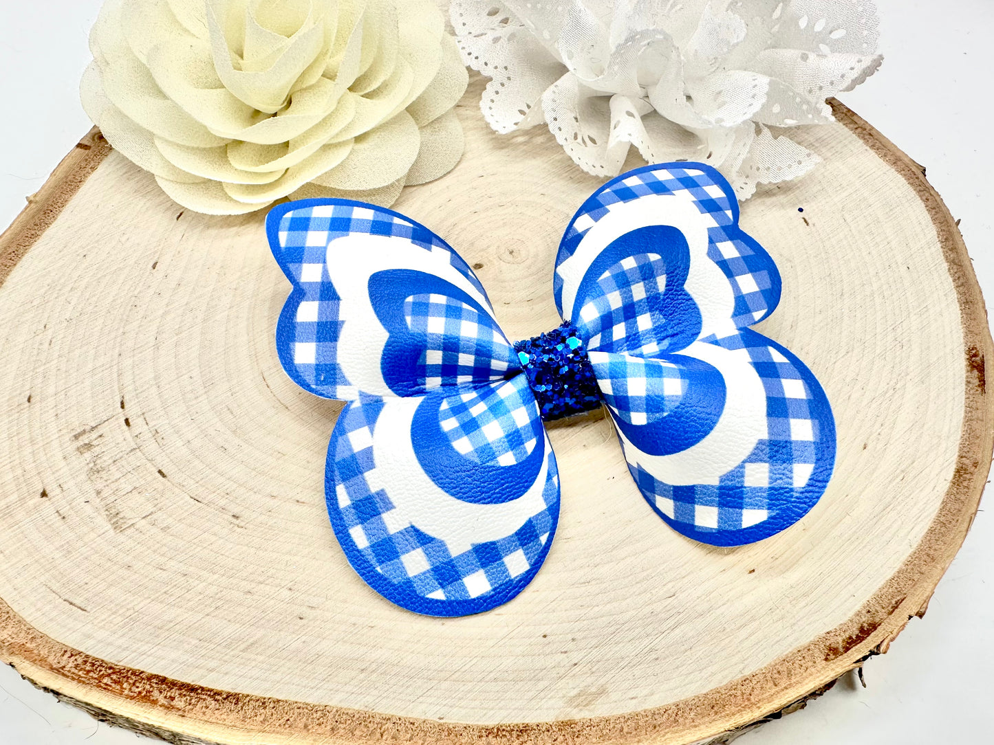 Royal Blue Gingham butterfly hair accessories - sold individually