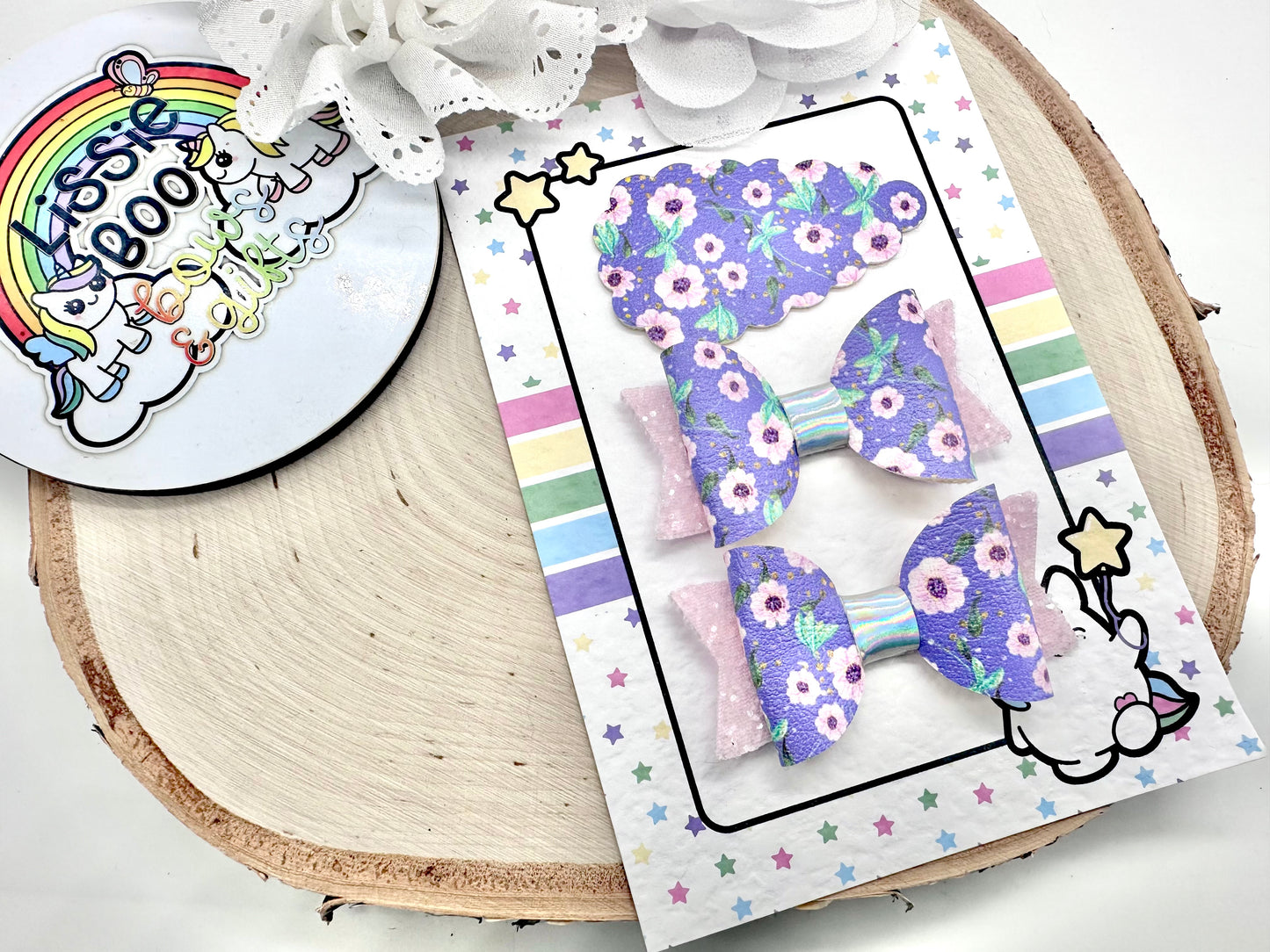 2.5” floral piggytail & clip set