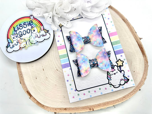 2.5” galaxy flowers piggytail set