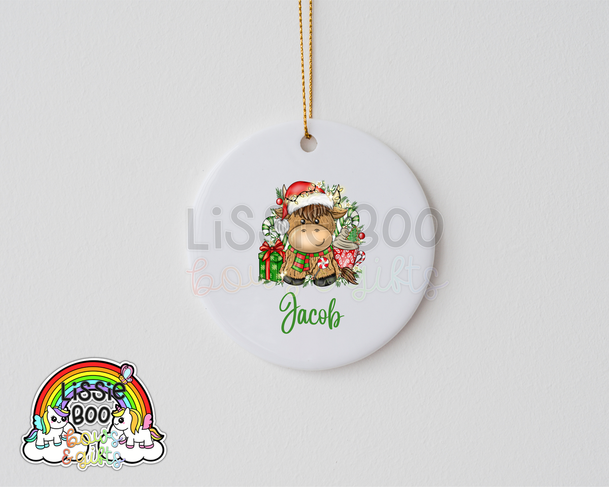 Personalised Highland cow Christmas decoration