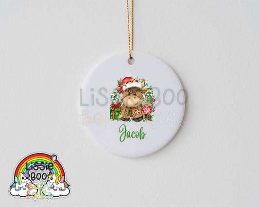 Personalised Highland cow Christmas decoration
