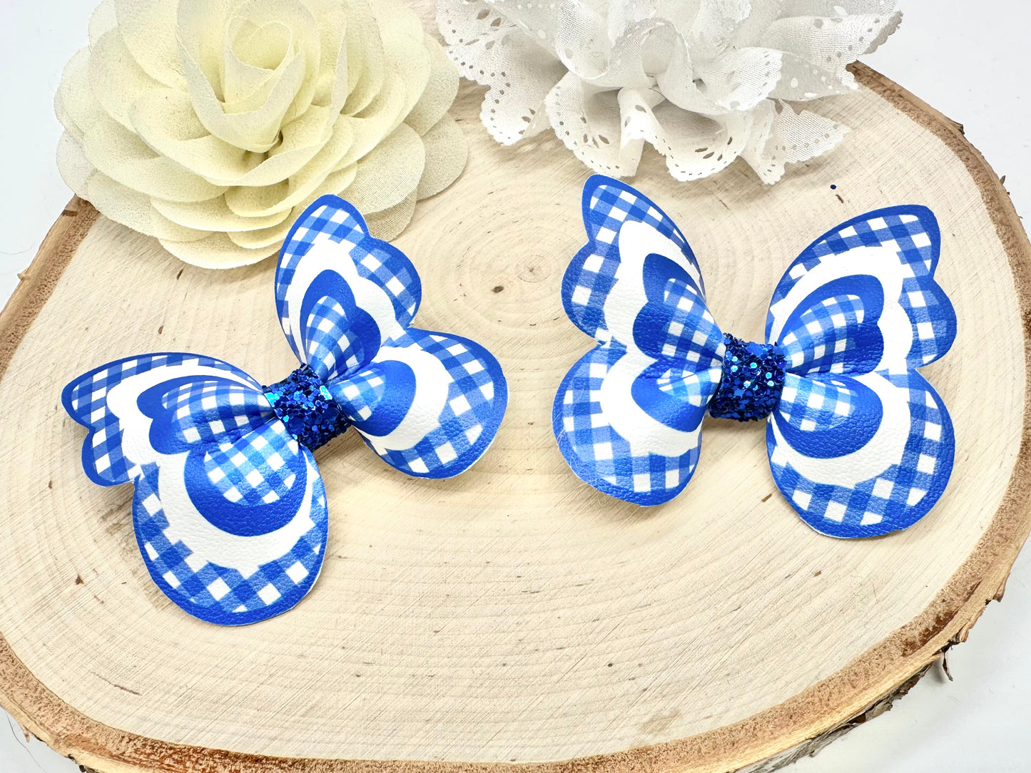 Royal Blue Gingham butterfly hair accessories - sold individually