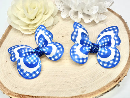 Royal Blue Gingham butterfly hair accessories - sold individually