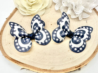 Navy Gingham butterfly hair accessories - sold individually