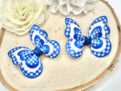 Royal Blue Gingham butterfly hair accessories - sold individually
