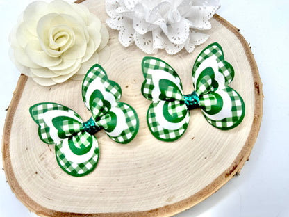 Green Gingham butterfly hair accessories - sold individually