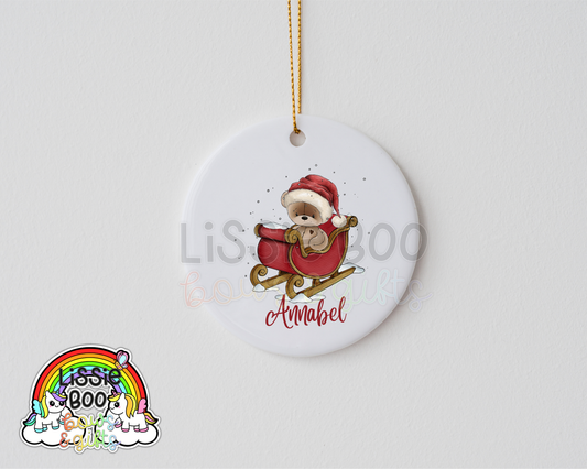 Personalised Bear Sleigh Christmas decoration