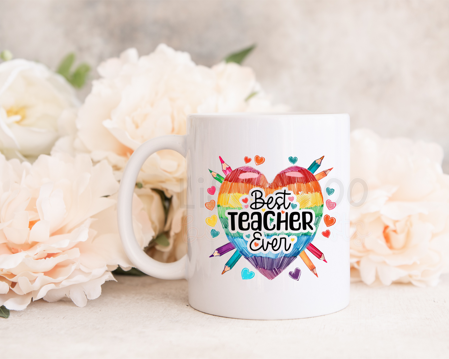 Rainbow heart teacher mug