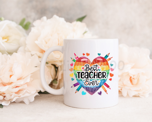 Rainbow heart teacher mug