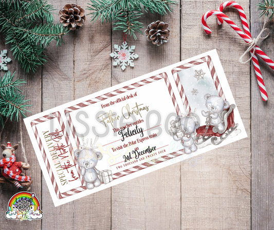 Personalised Christmas ticket polar bear reindeer - can be fully personalised for any event.