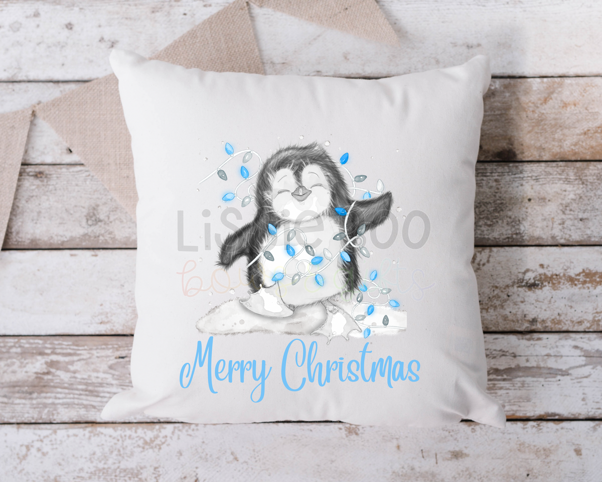 Christmas Blue Penguin cushion cover