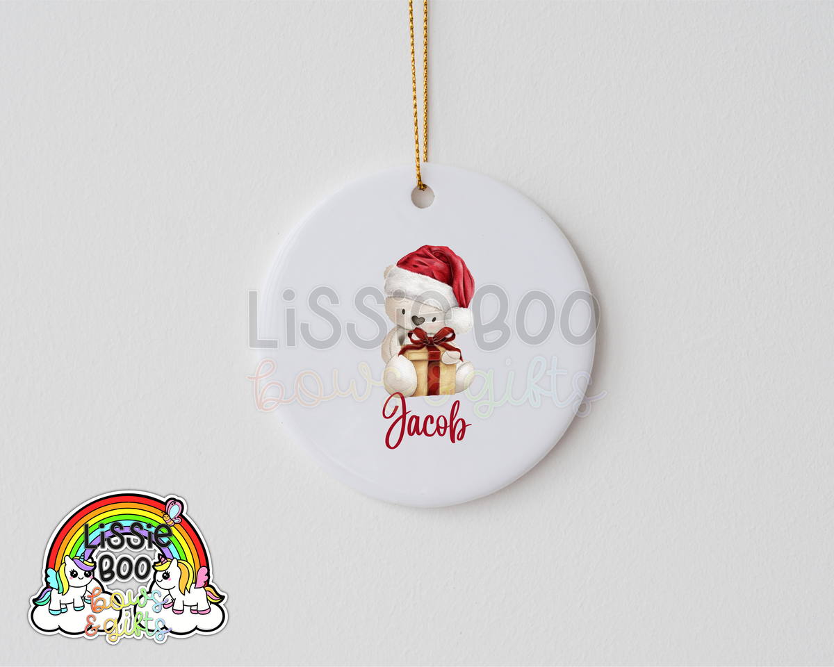 Personalised Present White Bear Christmas decoration
