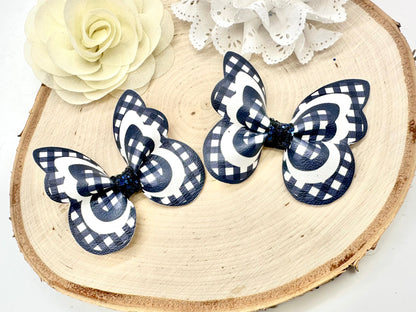 Navy Gingham butterfly hair accessories - sold individually