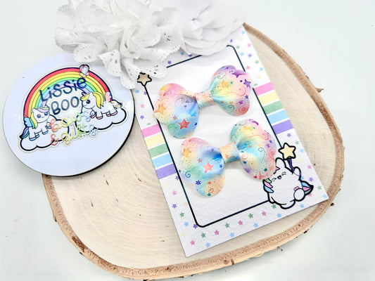 3” rainbow stars pinch piggytail set