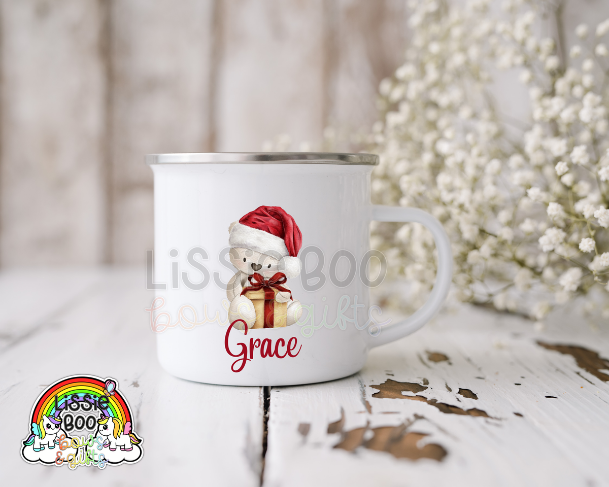 Christmas Present White Bear enamel mug