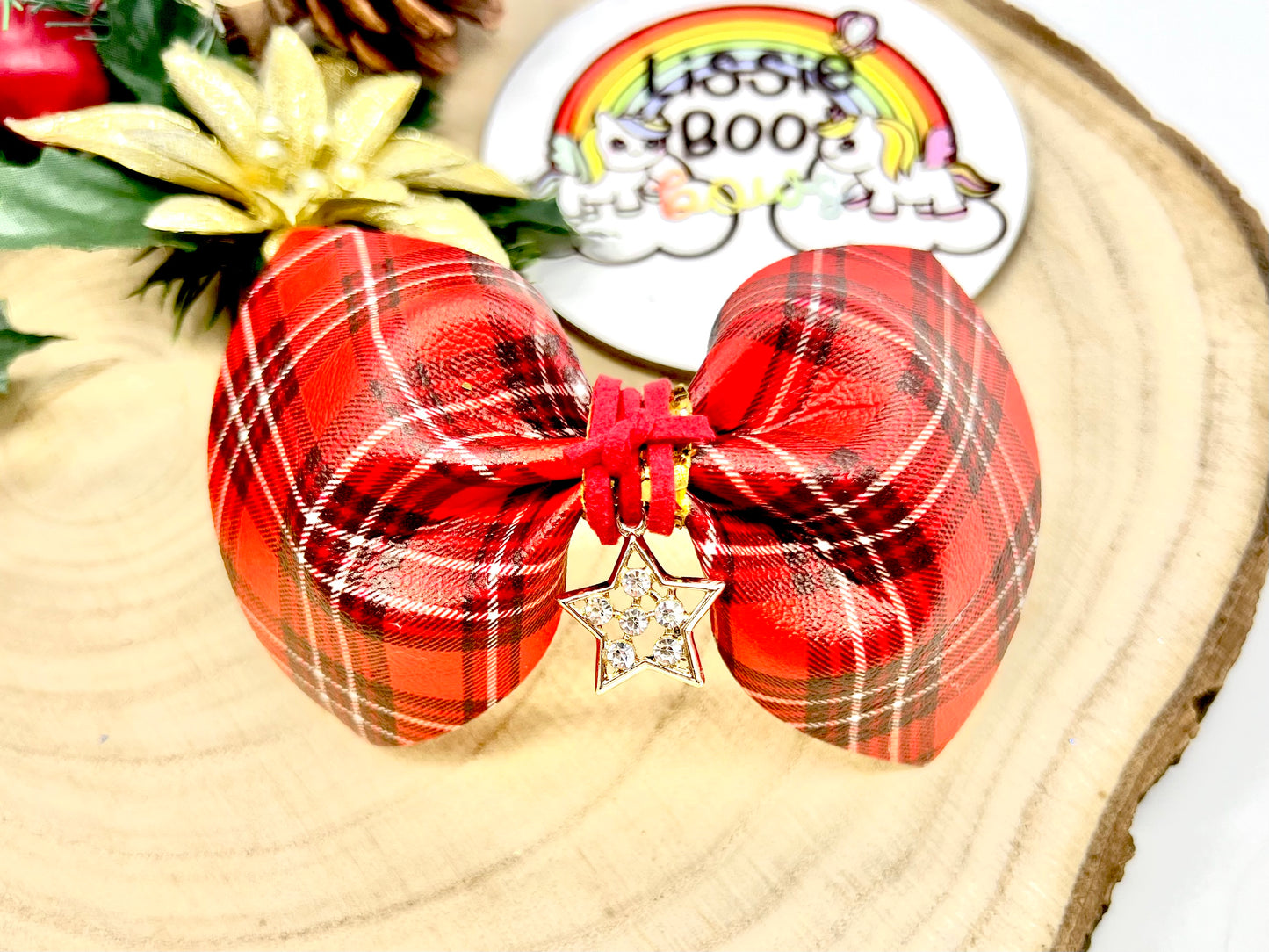 4” tartan star charm pinch hair bow
