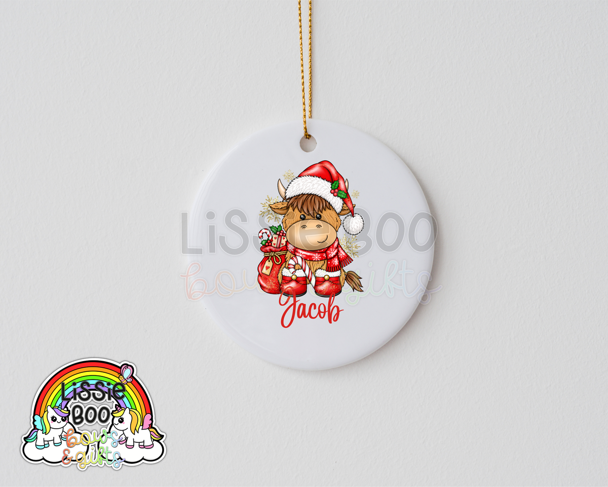 Personalised Red Highland cow Christmas decoration (Copy)
