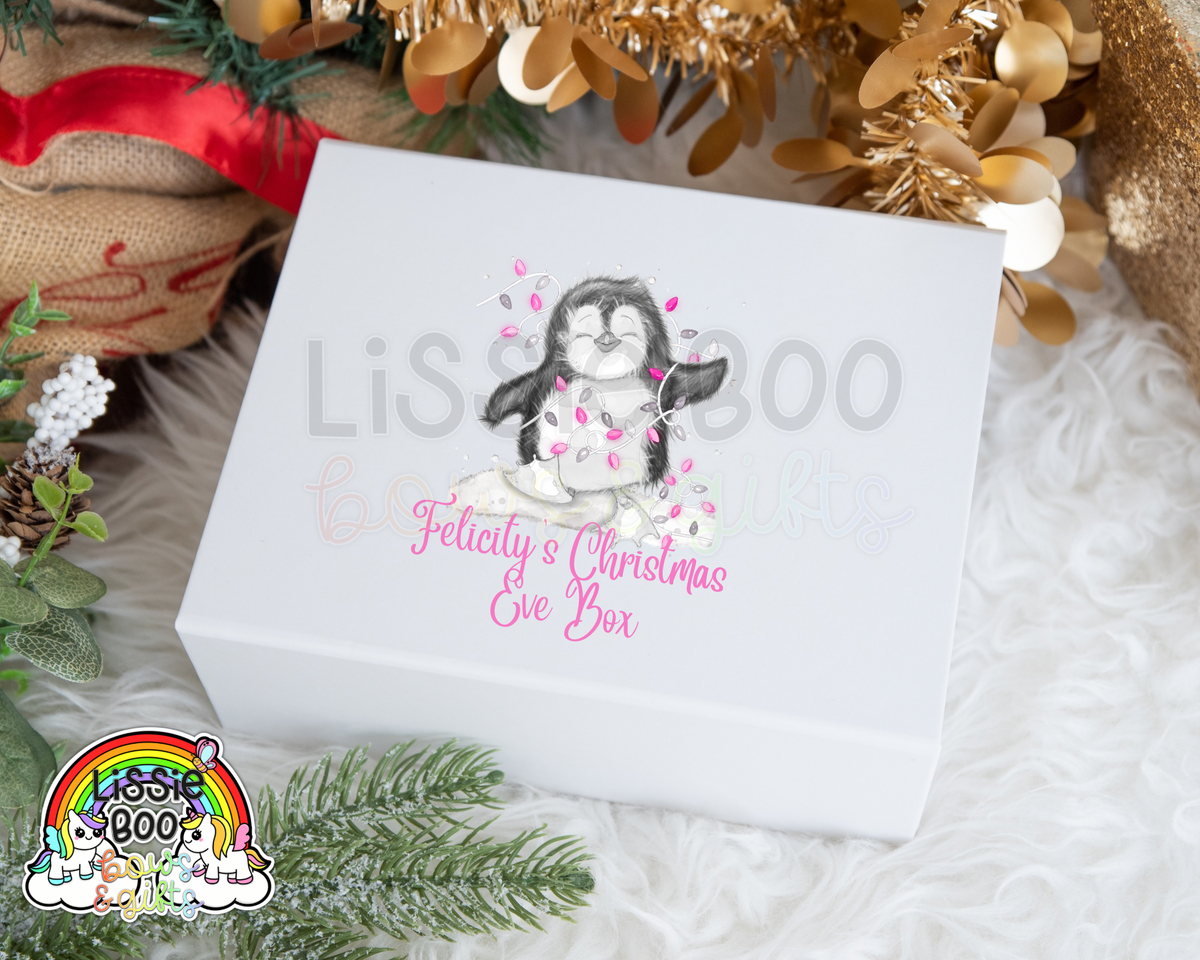 Personalised Pink Penguin Christmas Eve Box