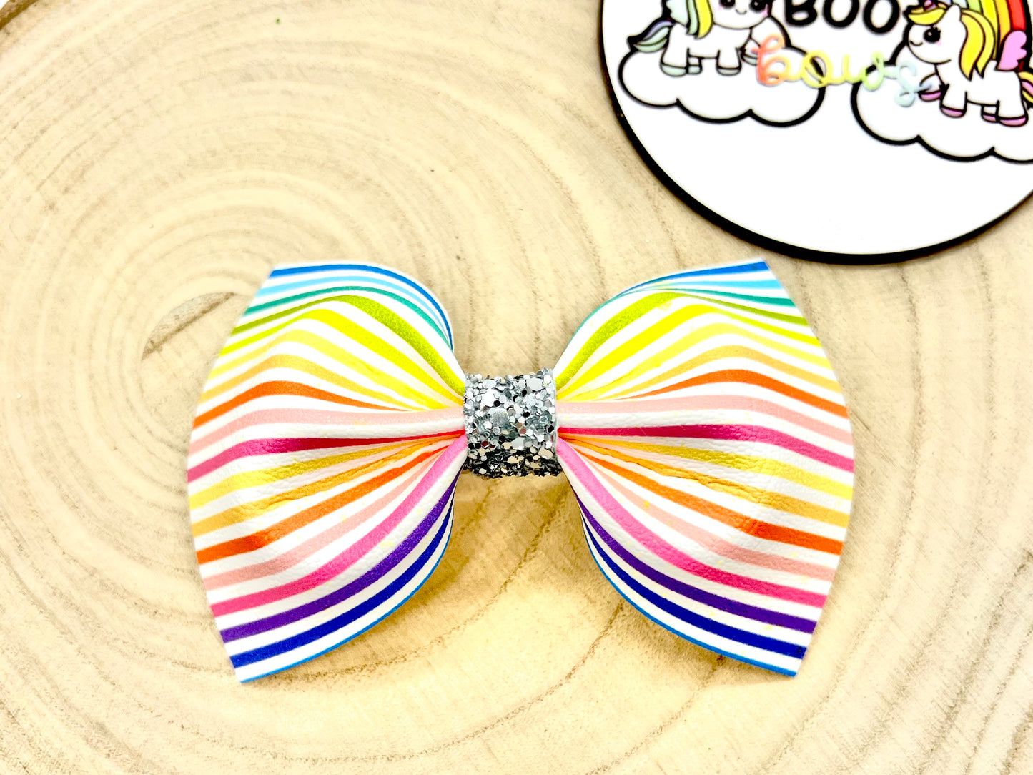 4” rainbow stripes pinch hair bow