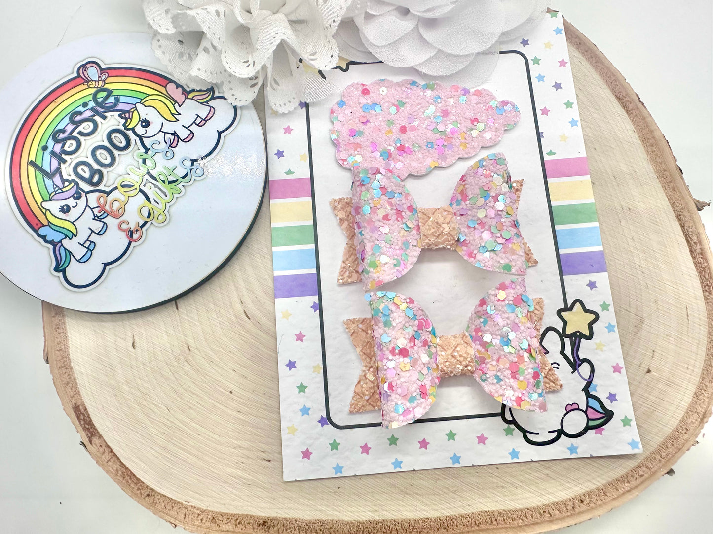 2.5” pink ice cream sprinkles piggytail & clip set