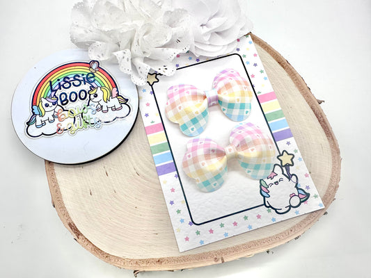 3” rainbow check pinch piggytail set