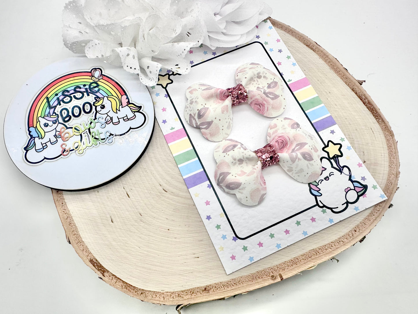 3” peach floral suede pinch piggytail set