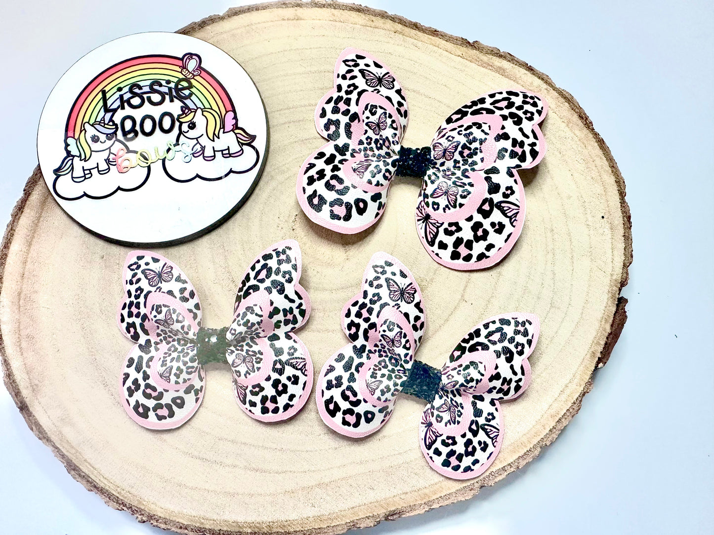 Blush leopard print butterfly pinch hair accessories - sold individually
