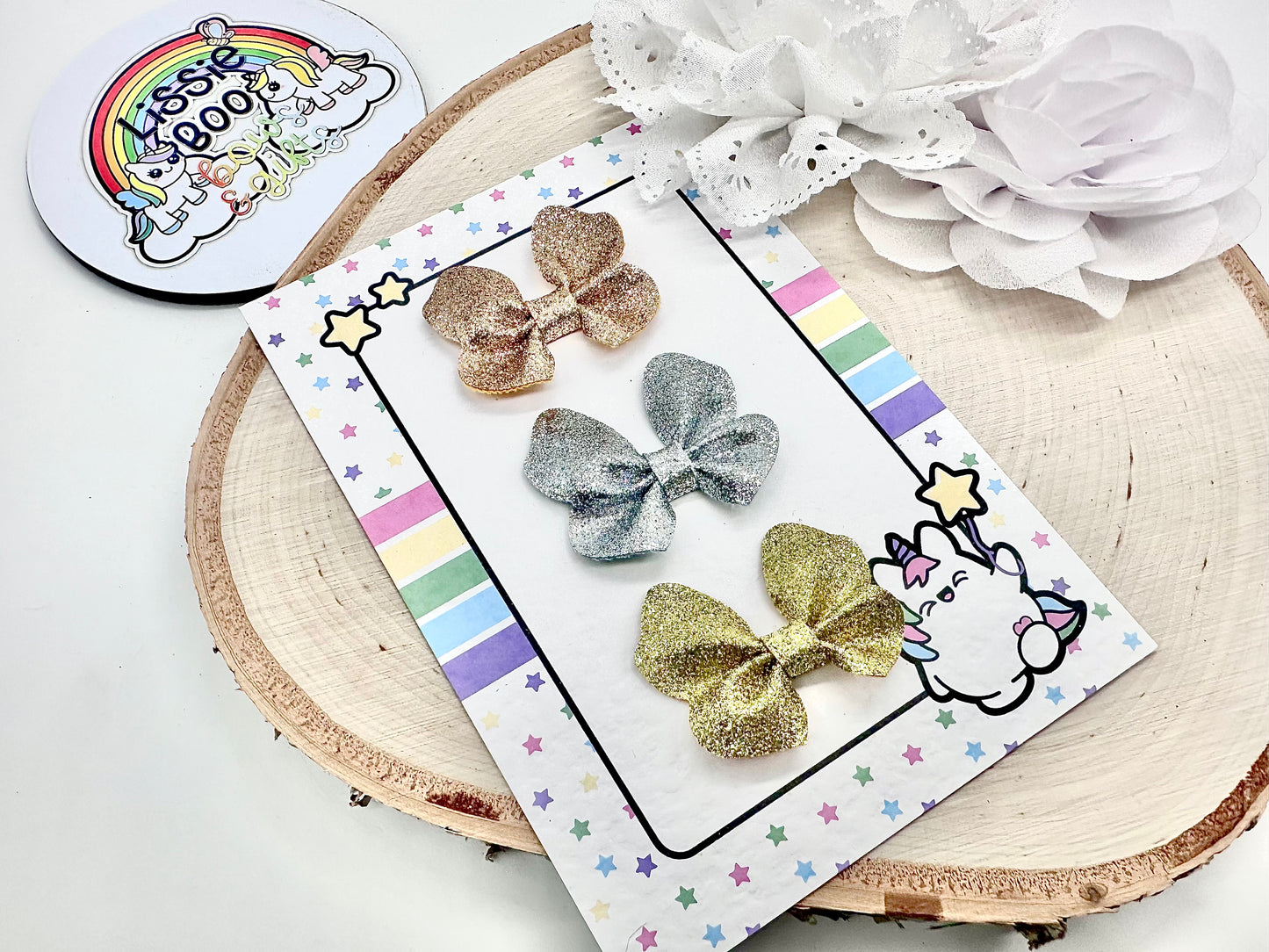 Set of three fine glitter metallic butterflies