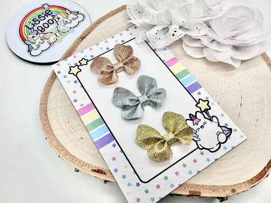 Set of three fine glitter metallic butterflies