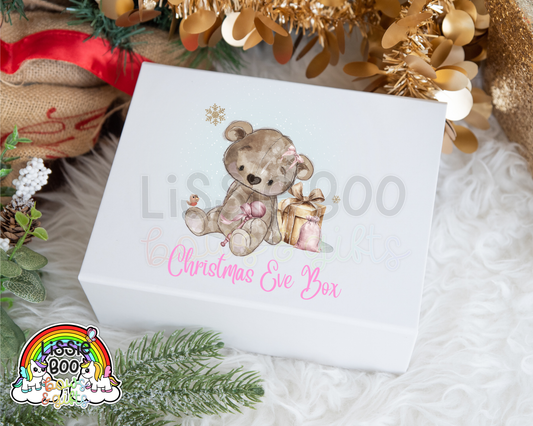 Personalised Pink Brown Bear Christmas Eve Box