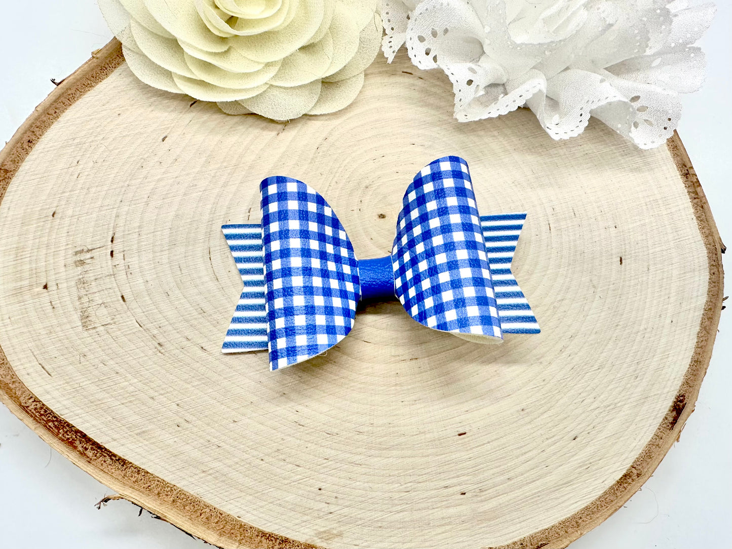 3.5” gingham and stripes school hair bow - all colours can be ordered