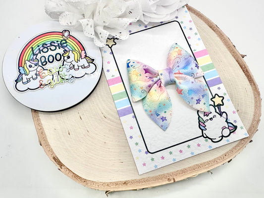 3” rainbow stars pinch hair bow