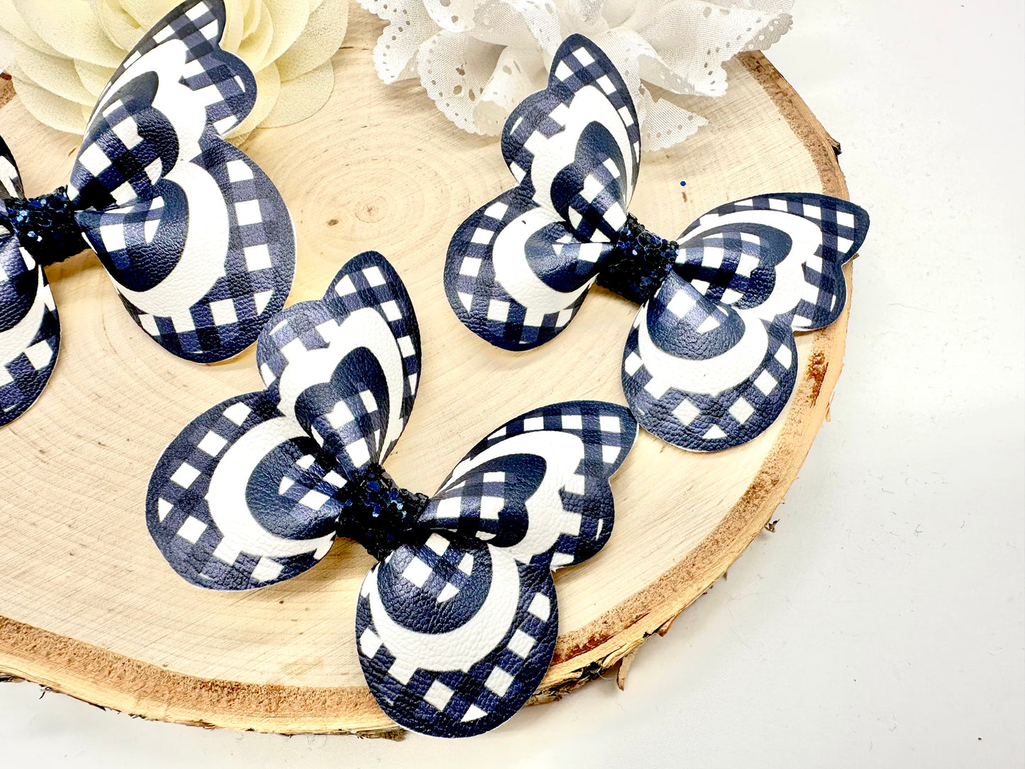 Navy Gingham butterfly hair accessories - sold individually