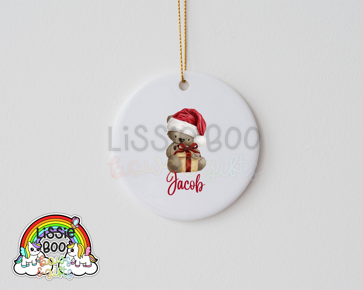 Personalised Present Brown Bear Christmas decoration