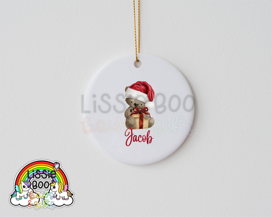 Personalised Present Brown Bear Christmas decoration