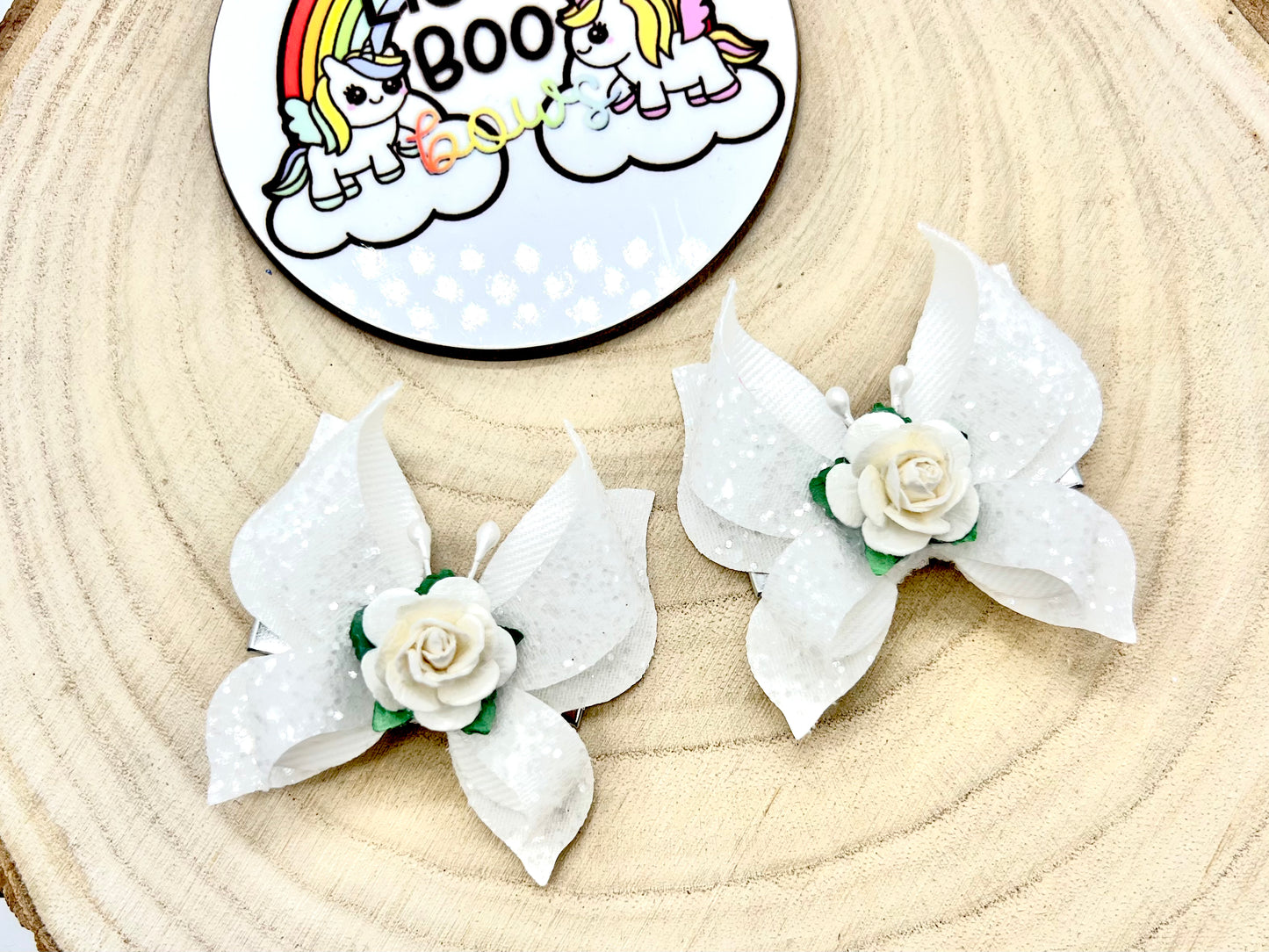 White butterfly bow piggytail set