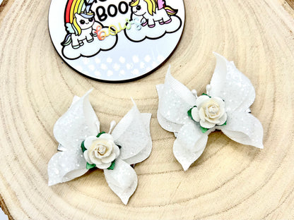 White butterfly bow piggytail set