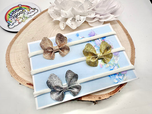 Set of three butterfly fine glitter metallic baby headbands