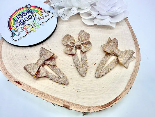 Set of three rose gold fine glitter hair clips - 5cm